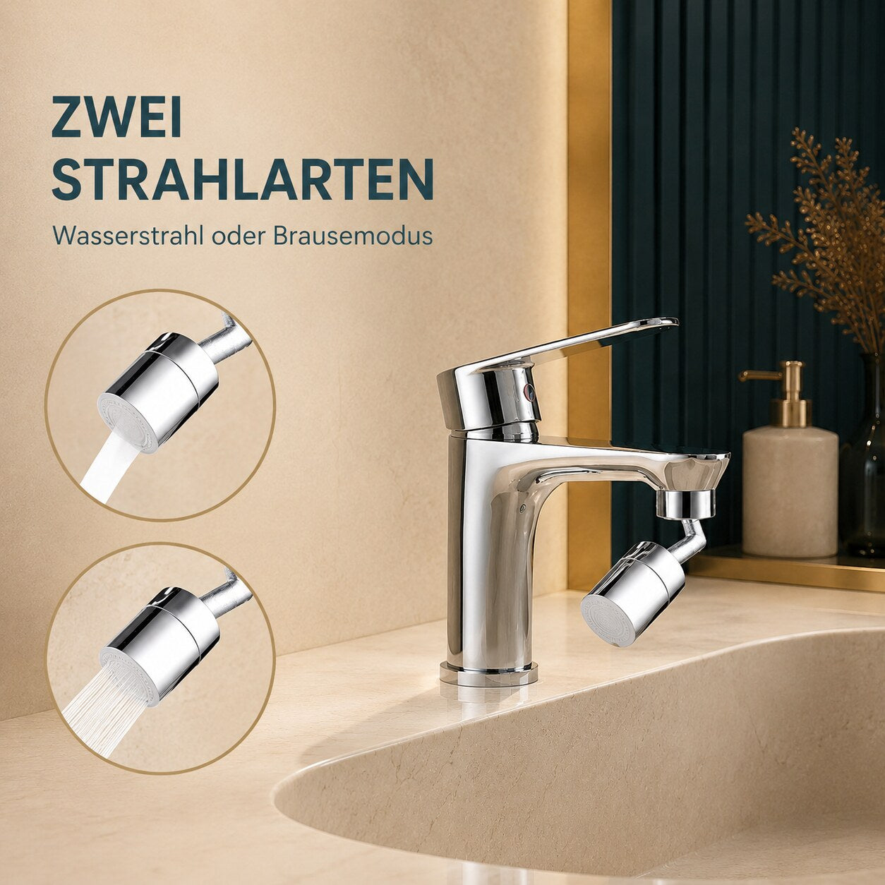 WASSERHAHN-AUFSATZ-720™ – zwei Strahlarten