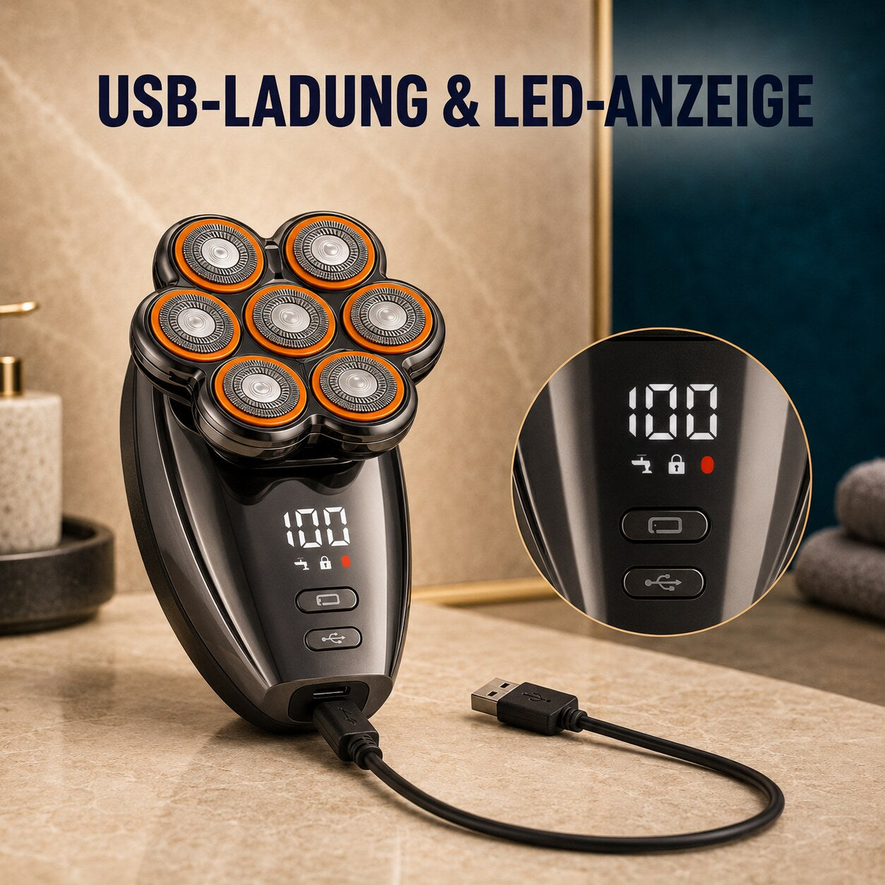 NOVA-SHAVE-360™ – USB-Anschluss und LED-Anzeige